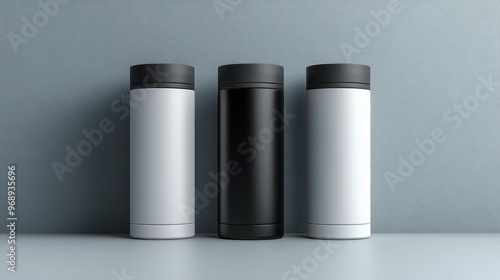 Modern Thermos Set Against Textured Background Generative AI