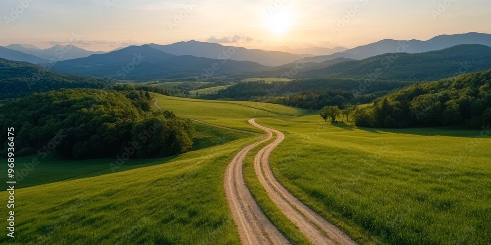 Scenic Dirt Road Meandering Through Lush Green Hills Scenic Dirt Road Meandering Through Lush Green Hills