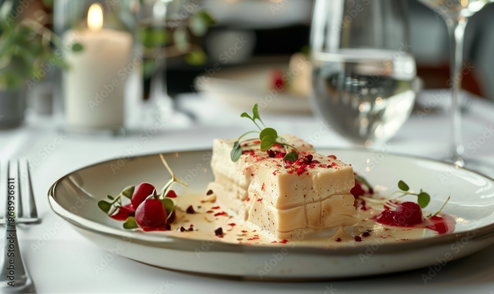 Vitello tonnato with cutlery on a white table Vitello tonnato with cutlery on a white table