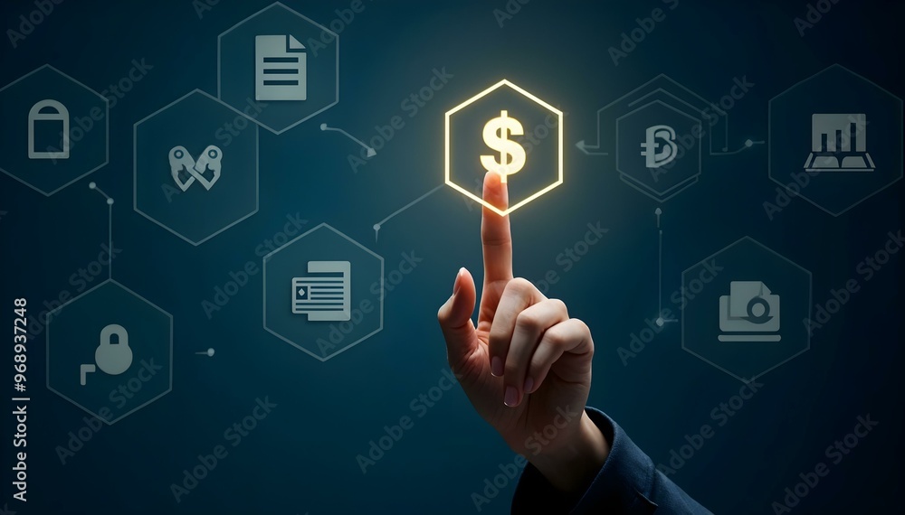 Trading chart screen with man's hand digital Trading chart screen with man's hand digital