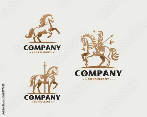 Set vintage bundle classic knight horse imperial logo design for business company