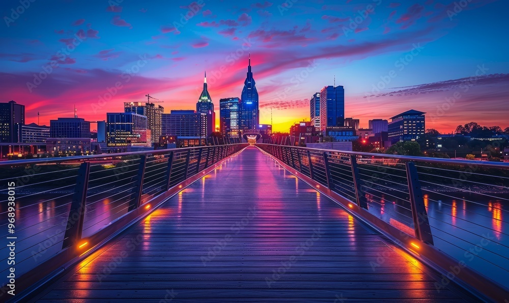 Fototapeta premium Shelby Street Pedestrian Bridge at dusk, Nashville, Tennessee, USA