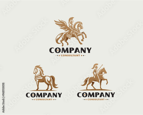 Set vintage bundle classic knight horse imperial logo design for business company