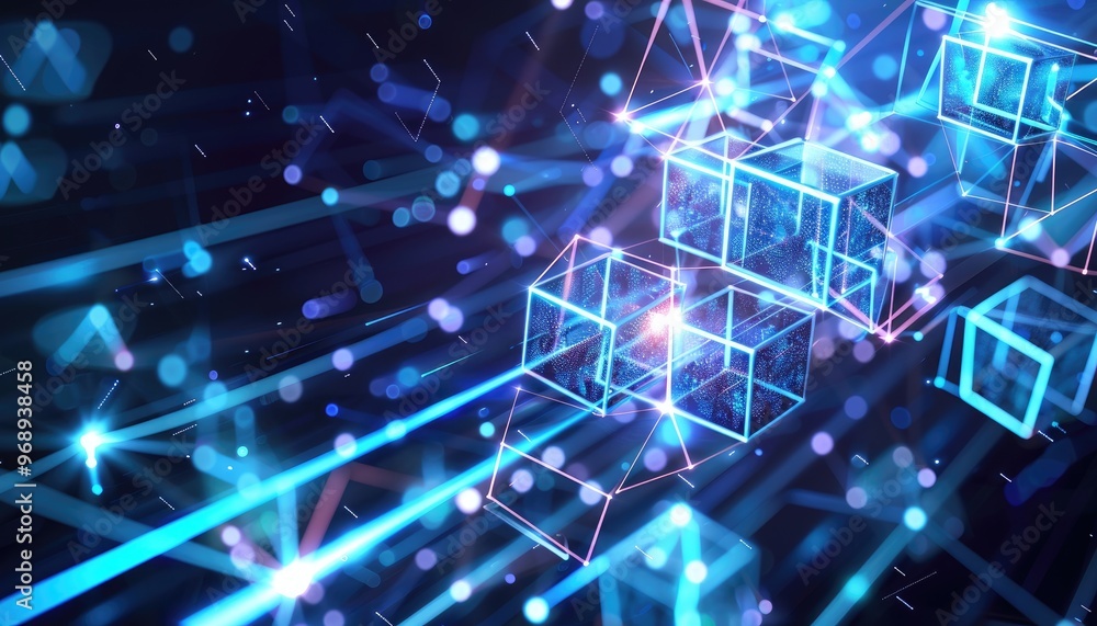 Obraz premium Abstract Blue Cubes and Lines