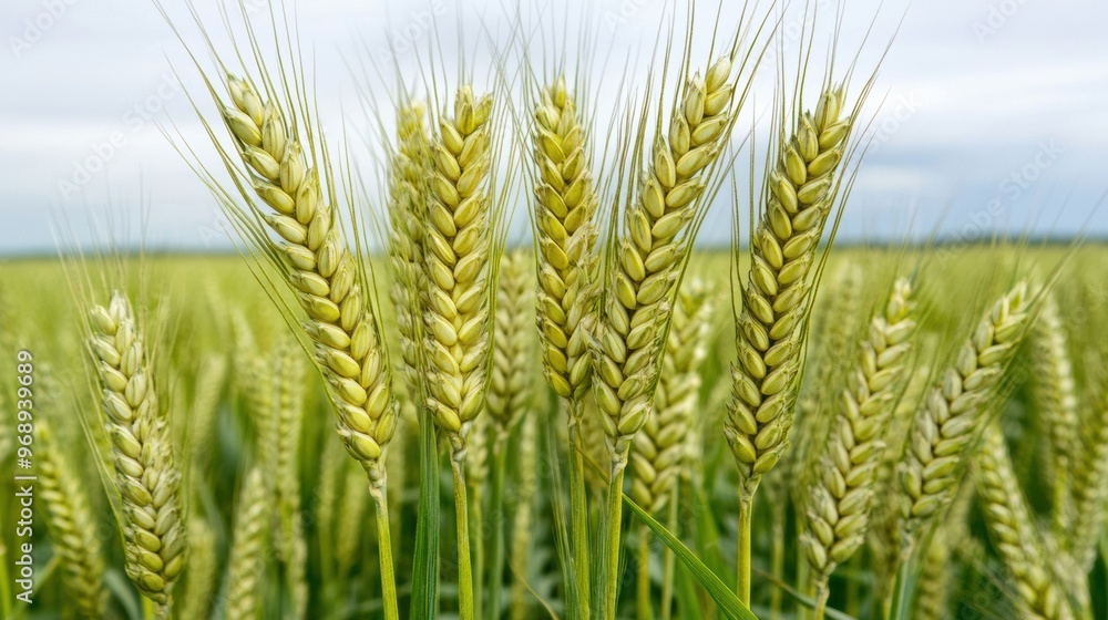 A close up of a field full of green wheat, AI A close up of a field full of green wheat, AI