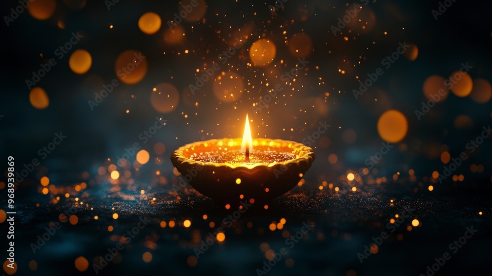Diwali Diya Lamps with Flowers on Red Background Diwali Diya Lamps with Flowers on Red Background