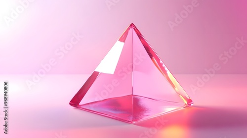 Softly lit pink tetrahedron standing alone on a gradient background