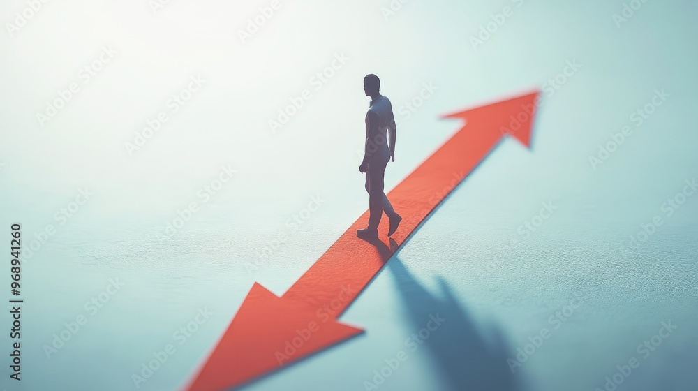 Onwards and Upwards, Path to Success, Man Walking on Arrow, Career Growth and Success, Onwards and Upwards, Path to Success, Man Walking on Arrow, Career Growth and Success,