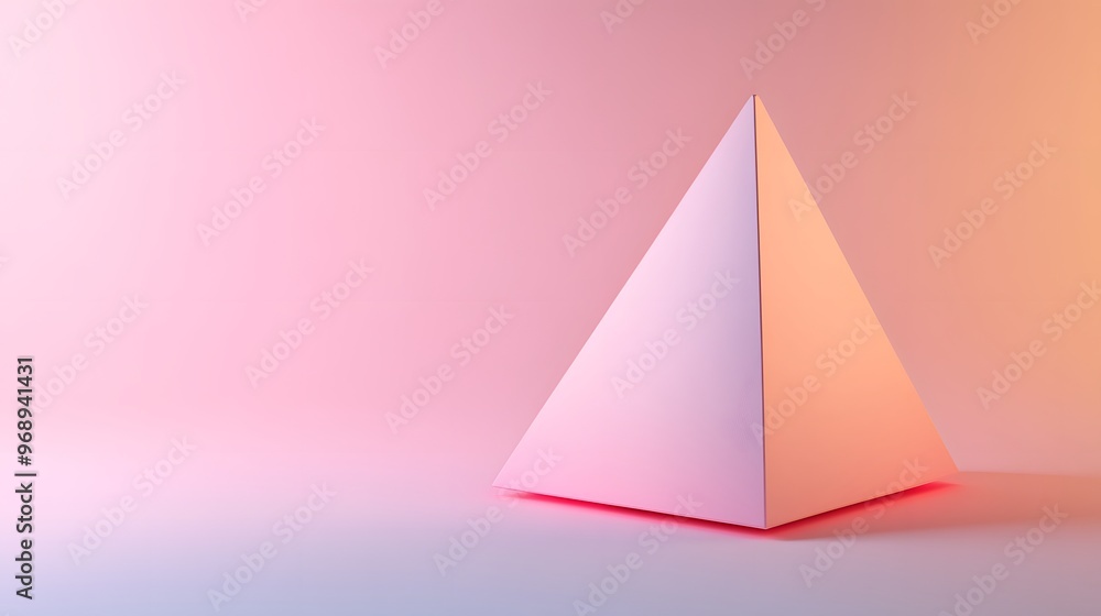 Softly lit pink tetrahedron standing alone on a gradient background Softly lit pink tetrahedron standing alone on a gradient background