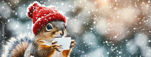 Winter Squirrel with a Hot Drink