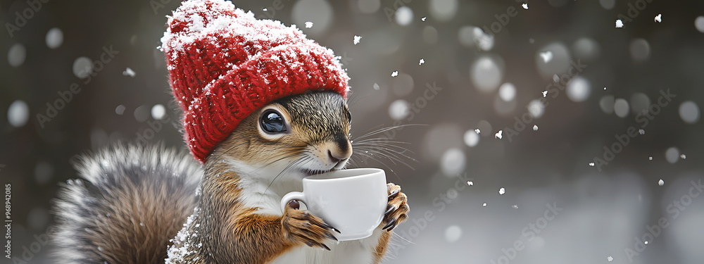 Winter Squirrel with a Hot Drink Winter Squirrel with a Hot Drink