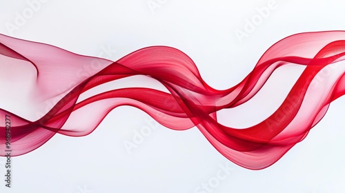 Twisted translucent red fibers in a spiral pattern on a clean light backdrop, translucent art, organic twist