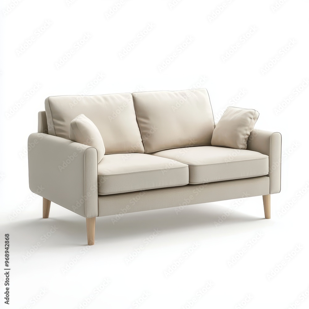A minimalist beige sofa with two cushions, designed for comfort and modern living spaces. A minimalist beige sofa with two cushions, designed for comfort and modern living spaces.