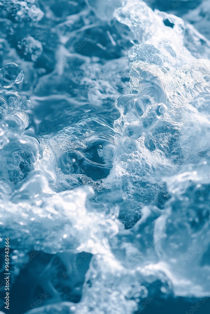 The image is of a body of water with a lot of foam and bubbles. The water appears to be very cold and the foam is very thick. Scene is calm and peaceful, as the water seems to be still The image is of a body of water with a lot of foam and bubbles. The water appears to be very cold and the foam is very thick. Scene is calm and peaceful, as the water seems to be still