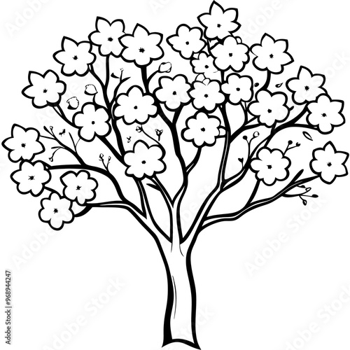 cherry blossom tree outline coloring book page line art drawing