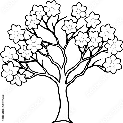cherry blossom tree outline coloring book page line art drawing