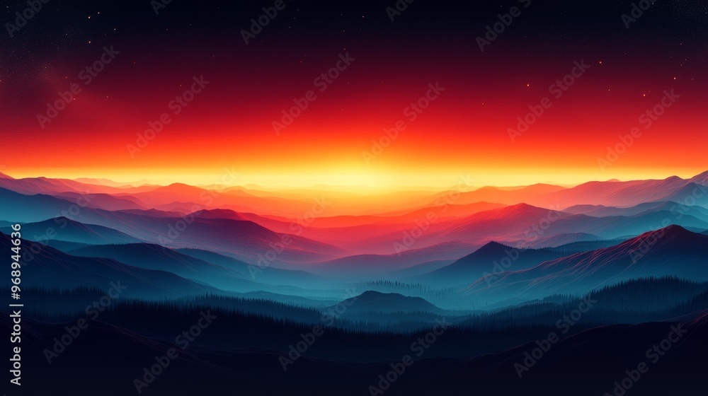 Obraz premium Serene Sunset Over Mountains Generative AI