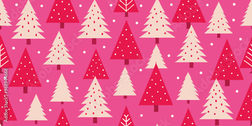 Festive pink christmas tree pattern for holiday design and decor