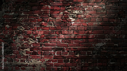 Red brick wall background with unprimed canvas texture, harsh lighting, and strong contrasts. photo