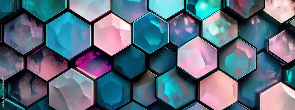 Colorful Geometric Hexagons with Metallic Finish Colorful Geometric Hexagons with Metallic Finish