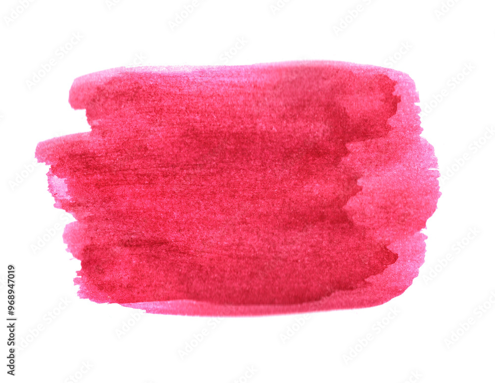 Rosa rote Wasserfarbe gemalt mit einem Pinsel auf weissem Hintergrund