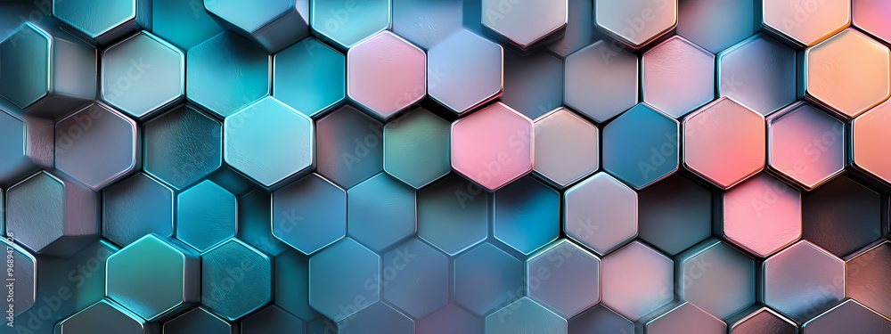 Colorful Geometric Hexagons with Metallic Finish Colorful Geometric Hexagons with Metallic Finish