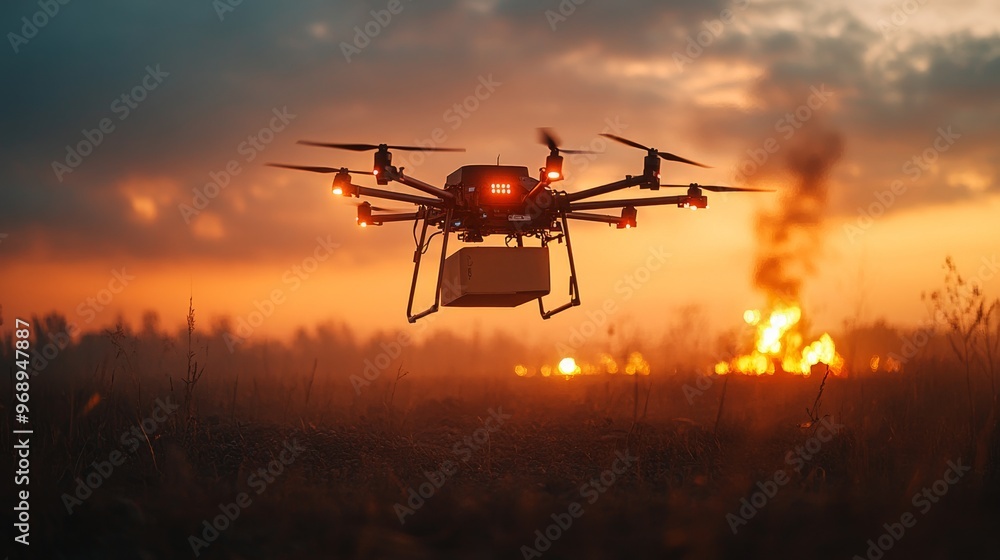 Autonomous AI-driven drones delivering emergency supplies to disaster zones: Drones flying to remote areas to provide aid and supplies during natural disasters, guided by AI. Autonomous AI-driven drones delivering emergency supplies to disaster zones: Drones flying to remote areas to provide aid and supplies during natural disasters, guided by AI.