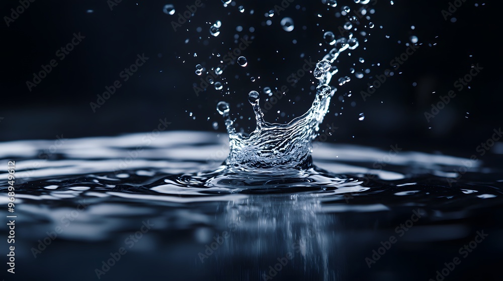 Close-up of a splash of water on a dark surface, creating intricate patterns and textures, high contrast with bright, sparkling droplets, intense and dramatic mood, Close-up of a splash of water on a dark surface, creating intricate patterns and textures, high contrast with bright, sparkling droplets, intense and dramatic mood,
