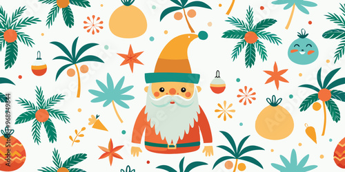 Minimalist tropical holiday pattern with whimsical elements for festive design