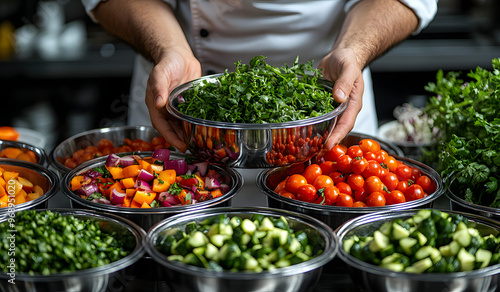 “A Chef Preparing Gourmet Food in the Kitchen of an Upscale Restaurant, Showcasing Culinary Expertise, Precision, and High-End Dining in a Professional Kitchen Setting” 