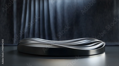 Abstract Black and Silver Podium with Drapes.