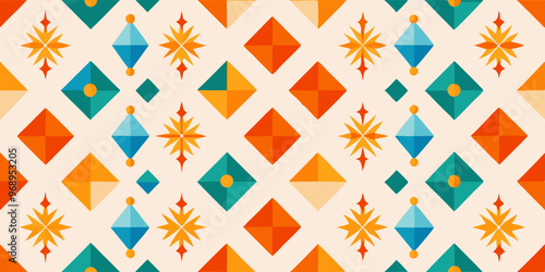 Colorful geometric seamless pattern with rhombus and star shapes for creative design