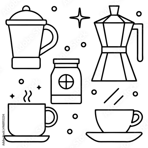 coffee accessories outline coloring book page line art drawing