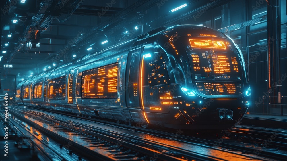 Futuristic Train in Station. Futuristic Train in Station.