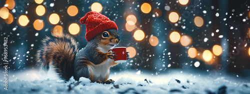 Festive Squirrel in Snowy Wonderland