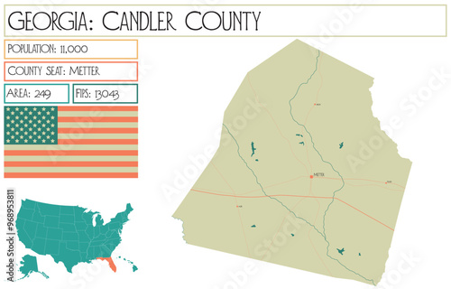 Large and detailed map of Candler County in Georgia USA.