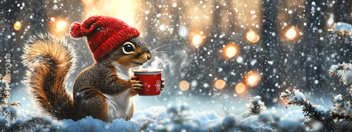 Festive Squirrel in Snowy Wonderland