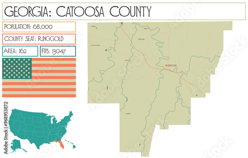 Large and detailed map of Catoosa County in Georgia USA.
