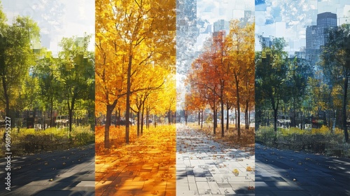 Fototapeta Naklejka Na Ścianę i Meble -  Four Seasons Cityscape.