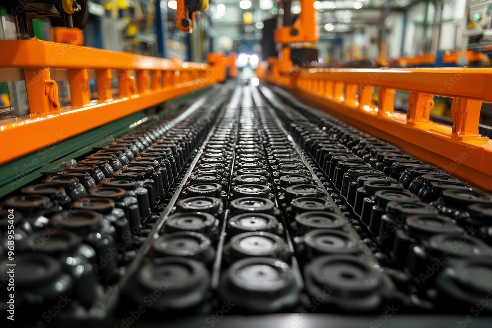 Automated Industrial Conveyor Belt System with Circular Components Automated Industrial Conveyor Belt System with Circular Components