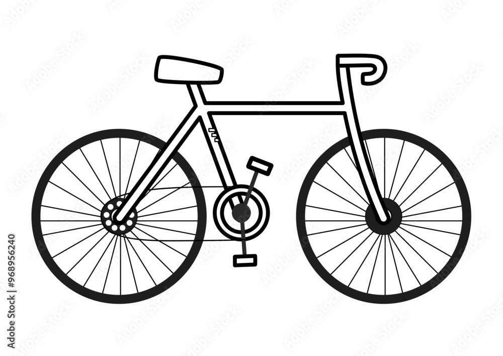 Fototapeta premium Doodle bicycle in black and white. Outline ecological city transport in cartoon style. Vector illustration