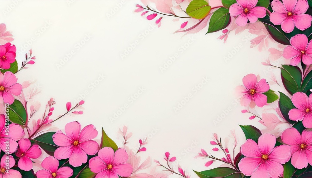White background with small flowers arranged as a delicate border. White background with small flowers arranged as a delicate border.