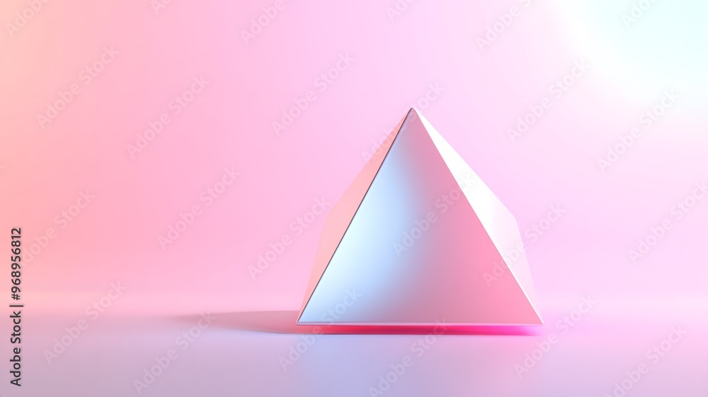 3D pink tetrahedron standing upright with soft lighting on a gradient background 3D pink tetrahedron standing upright with soft lighting on a gradient background