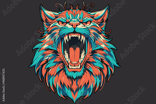 Vector illustration of a majestic beast animal roaring