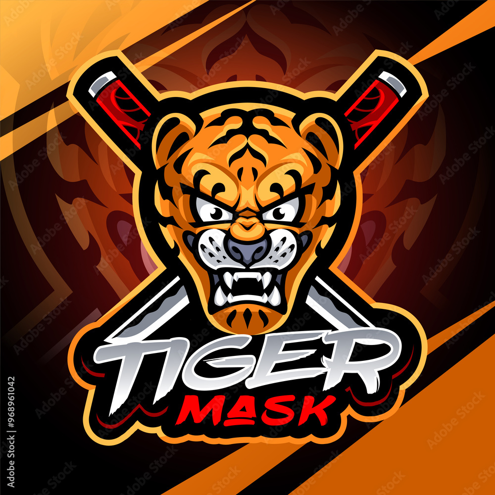 Naklejka premium Tiger mask esport mascot logo design