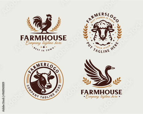 Set vintage bundle classic badge farm house market logo design for business company