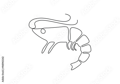 Shrimp continuous single line drawing. Isolated on white background vector illustration