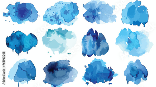 Blue Watercolor Stain Set Abstract Hand Painted Art