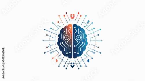 Abstract Cyber Security Brain Logo Element Vector Design