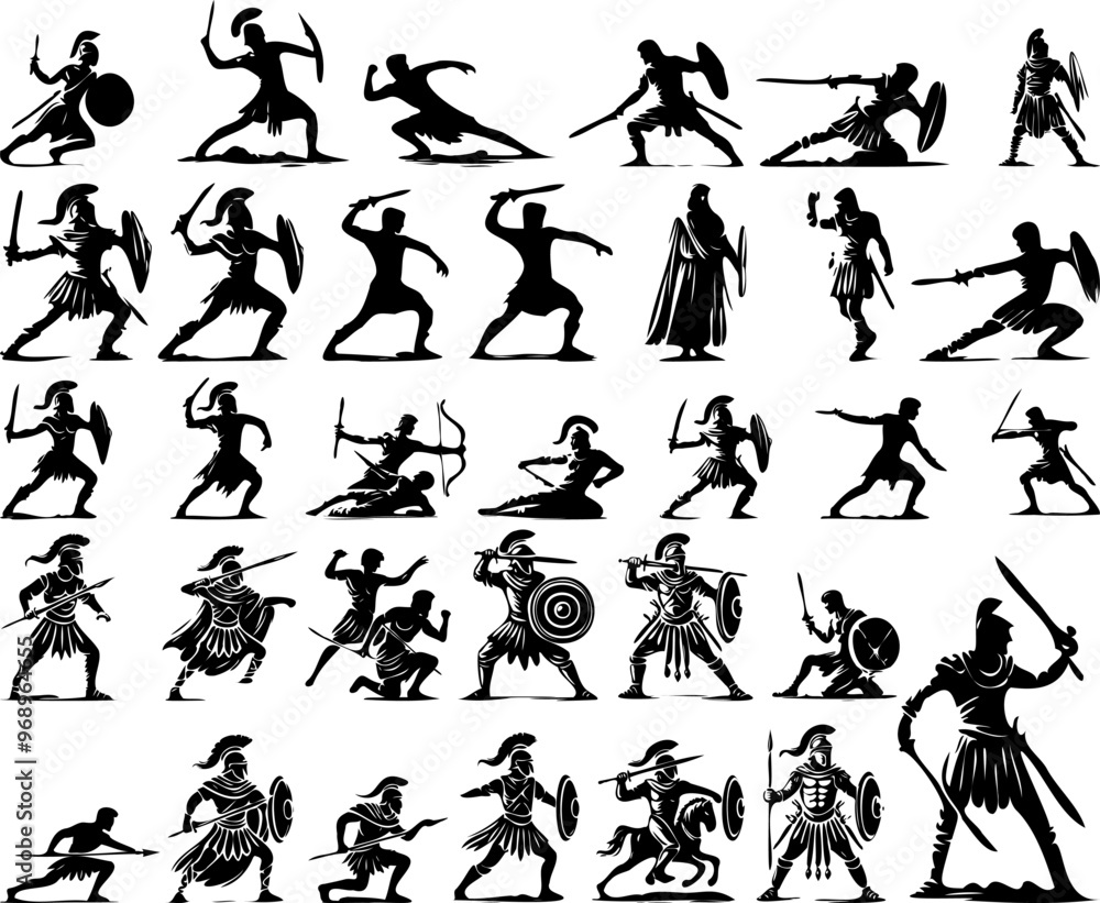 Fototapeta premium Medieval Warrior Silhouettes Illustration Set for Historical Design